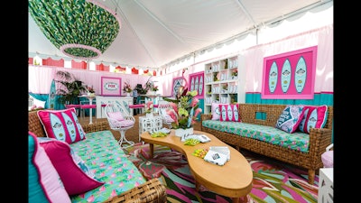 2016 Fox Teen Choice Awards after-party lounge with printed pillows, bar wraps, and signage