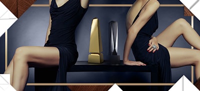 Modern Obelisk Gold and Gatsby Black are two aluminum creations from Society Awards’ Exclusives Line