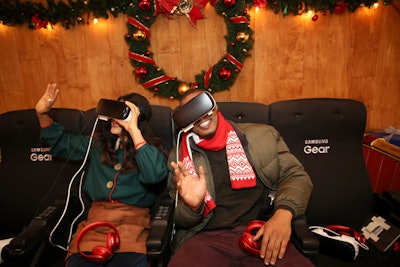 Samsung set up a virtual-reality experience, set in a prop sleigh, meant to transport guests on a festive ride.
