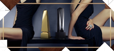 Modern Obelisk Gold and Gatsby Black are two aluminum creations from Society Awards’ Exclusives Line