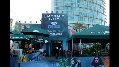 Comic-Con 2016 Tin Fish restaurant wrapped in Emerald City branding printed by CGS