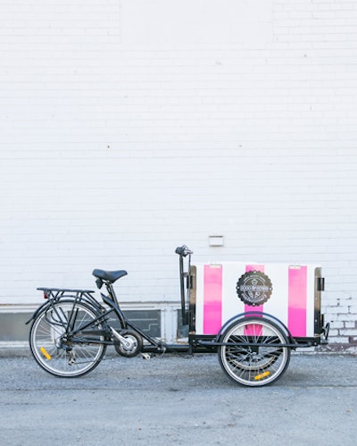 Toronto-based Coco & Cowe Confectionary offers its Dicki Dee ice cream bike for rent both in and outside of the city. The bike, which can be customized by color to fit a theme, can be stationed at corporate events, weddings, bridal showers, birthday parties, and more as a serving station option.