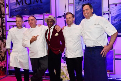 MGM National Harbor’s celebrity chefs, pictured from left, Michael Voltaggio, José Andrés, Marcus Samuelsson, and Bryan Voltaggio mingled with guests and posed for a photos with MGM National Harbor executive chef Jason Johnston (far right).
