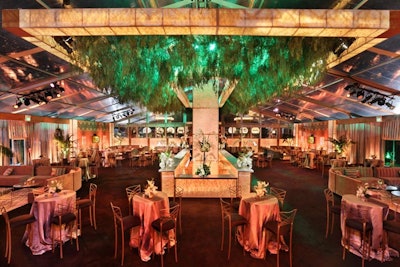 A bar strewn with lush, trailing foliage was the centerpiece of the Fox Golden Globes party space in January.