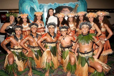 Polynesian dancers were among the high-energy offerings at Disney's Hawaiian-theme Moana premiere.