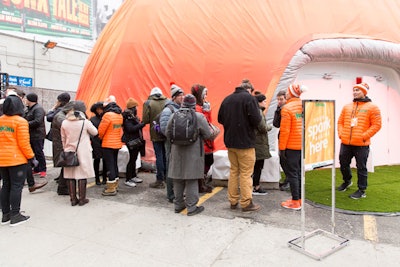The #YourBestYou activation came to 46th Street and Eighth Avenue in a tent that resembled an orange. Brand ambassadors in orange winter jackets greeted passersby.