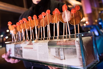 Ridgewells served Old Fashioned lollipops, a nod to the vintage candy and classic cocktail, made with bourbon and orange bitters and topped with a cherry.