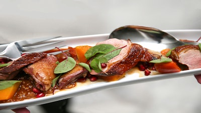 Slow-cooked duck breast.