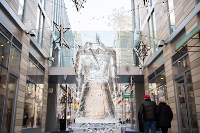 Fashion-theme ice sculptures included one modeled after a Burberry trench coat.