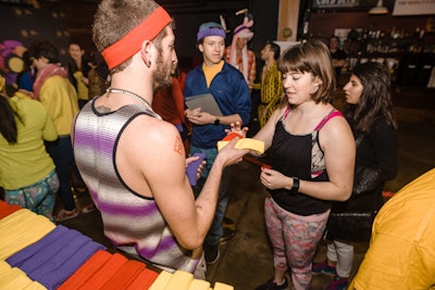 Guests were given purple, red, and yellow headbands according to their mood.