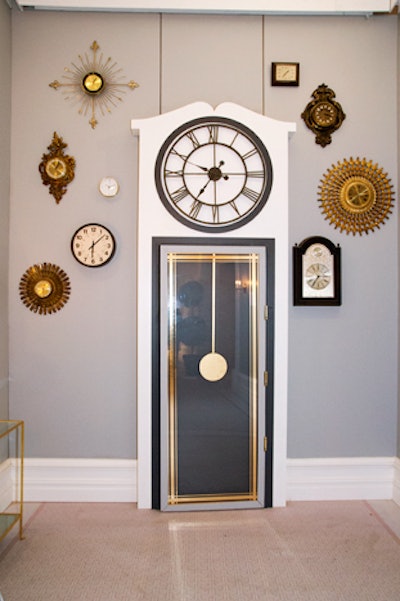 A grandfather clock and various clock decor—a nod to the series—served as a portal into the hall.