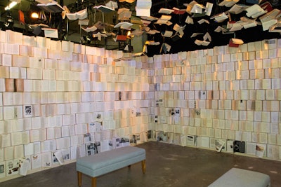 One of the first rooms in the hall that guests entered was inspired by a magical library, created with three walls of books that had pages shake when guests walked by. The room also included suspended books designed to appear as if they were floating.