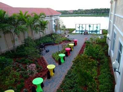 Miramar Cultural Center Botanical Garden outdoor, lakeside reception with DJ and bar.
