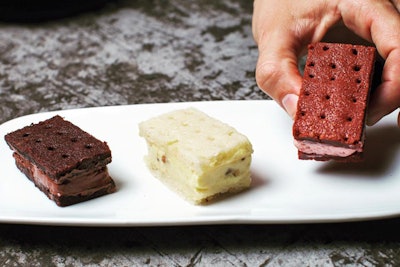 Truffleberry Market’s ice cream sandwich trio features three flavors: dark chocolate and peanut butter, white chocolate and roasted banana with salted caramel, and red velvet and strawberry cream cheese.