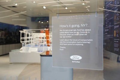 Signage guides guests through the various experiences, as do “FordGuides'—experts on both the space and the brand’s vehicles—stationed within the space.