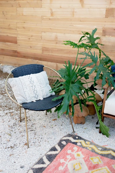 A detail shot of our Black Leather Paloma Chairs, a crowd favorite.