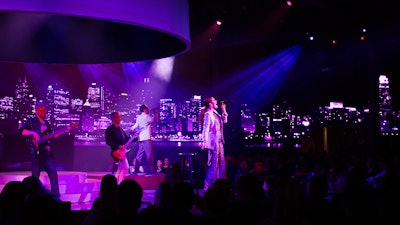 Bands and vocalists for corporate event shows featuring Chicago cityscape video design