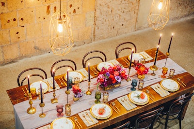Colorful, romantic, magical; a stunning tables-cape on the Harvest Table featuring our Negroni Chairs.