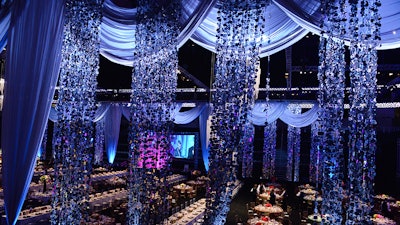 Crystal décor and drapes to create an intimate setting for 1000 VIP guests