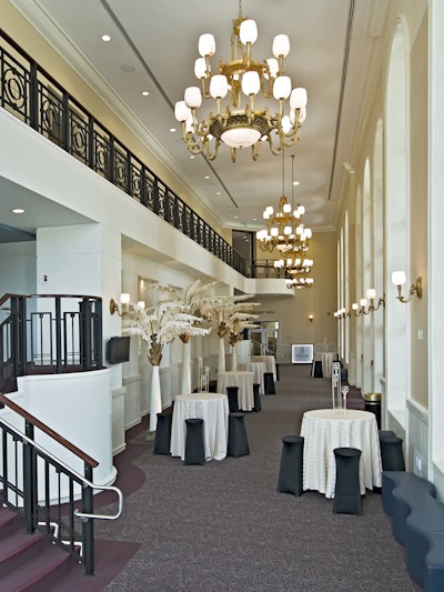 Miramar Cultural Center's theatre lobby boasts natural light and high ceilings perfect for events or receptions.