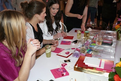 A D.I.Y. Valentine’s Day card-making station included plenty of sparkly embellishments for personalizing greetings.