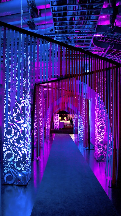 Walk in look for VIP event featuring custom created satin ribbon archways