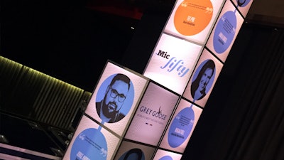 Mic Fifty Backlit Cube Graphics designed by Mark Stephen Experiential Agency