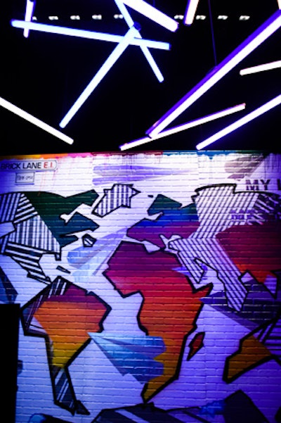 Nicola said the inspiration for the London-theme area came from street art culture in Shoreditch. The installation showcased a colorful abstract world-map mural that also was a backdrop for a GIF photo op.