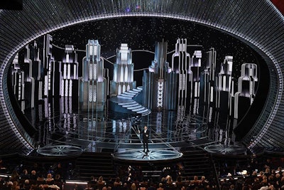 Producers cited the 3-D city-theme stage sets as a highlight of the 89th Oscars.