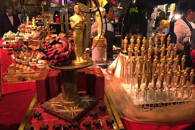 Copious dessert offerings will include 7,000 chocolate Oscar statuettes as well as mixed chocolate bark, lollipop sticks, macarons, cookies, sorbets, gelatos, and more.