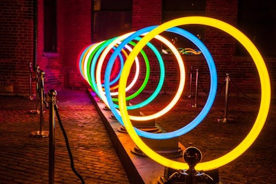 A sequence of LED hoops, created by Vikas Patil and Santosh Gujar of India, signifies eternal friendship.