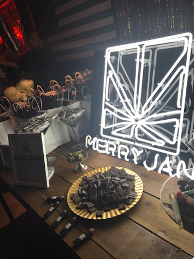 Maya Cooper of Merry Jane says she thinks bud bars are becoming 'the new-age tasting bars.' The setup may include cannabis-infused chocolates, pre-rolled joints, and gift bags.