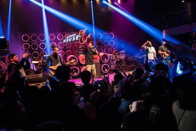 Both nights T-Pain performed for guests on a stage backed by whiskey barrels used as decor and speakers.