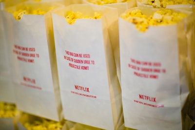 Branded popcorn bags at the screening were also billed as barf bags in a nod to the new show's gross-out content.