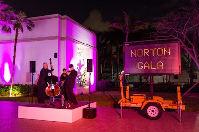 The annual gala took place February 4 inside of a tent outside of the museum. The entrance included live music and a road-work-style sign displaying the name of the event.
