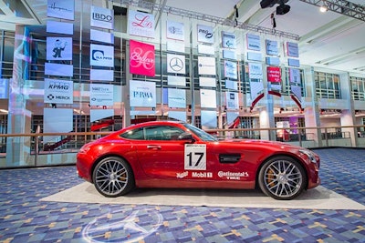 Mercedes-Benz showcased the car on offer in the raffle outside the main ballroom, behind which Hargrove suspended the logos of the night’s top sponsors.