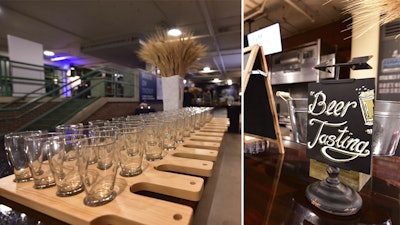 This Boston beer tasting included custom flights, a wood bar and wheat and barley centerpieces.