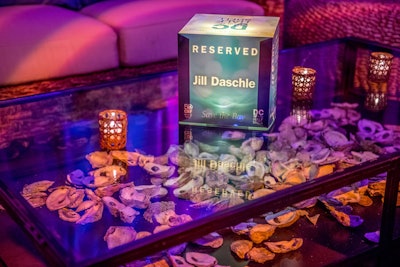 Bond Events incorporated open oyster shells into the decor of the sponsor lounges and reserved tables.