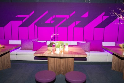 Design firm Gensler and Knoll's space called attention to Diffa’s fight against AIDS with large typography in bold purple.