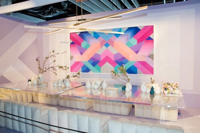 Austin-based online art marketplace Twyla highlighted the work of Brooklyn-based artist Edward Granger, who was painting on-site during the event. His geometric designs were inspired by the digital world, including Microsoft’s bouncing cube screensaver.