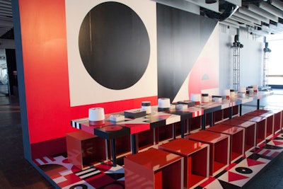 Interior Design’s “All You Need is Love” table featured bold graphics and messages in a red, white, and black color palette.