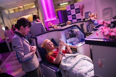 Japanese airline ANA returned as the presenting sponsor, bringing a new twist to its Business Class Experience. Upon sitting down, guests received a glass of champagne and tray of light bites from flight attendants, then could use the in-seat technology to plug into the sound and recline their seats.