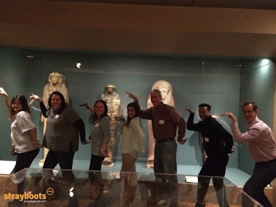 Walking like an Egyptian in our Detroit Institute of Art scavenger hunt.