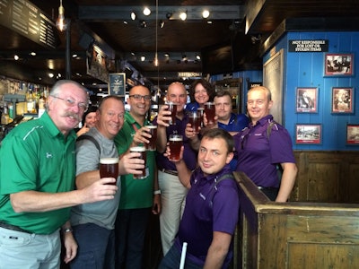A team of international employees bonding together is a custom scavenger hunt.