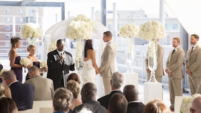 Rooftop wedding ceremony overlooking Rockville Town Square