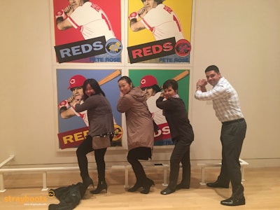 Swinging the bats at the Cincinnati Art Museum scavenger hunt.