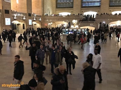 Standing out as a group Inside the Grand Central Terminal scavenger hunt.