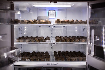 Guests could serve themselves desserts like cupcakes from Salvatore Lobuglio of Little Cupcake Bakeshop, displayed in LG InstaView refrigerators.