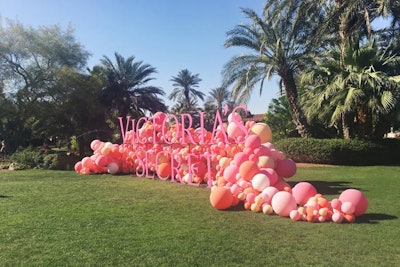 At the Victoria's Secret Angel Escape, held at a massive private estate in Indio, an enormous balloon installation from Geronimo Balloons proved to be an eye-catching centerpiece and popular photo backdrop in front of the property's lake.