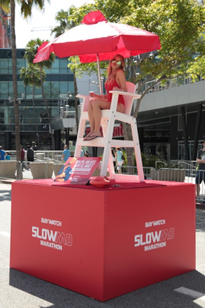 Branded lifeguard stands and 'lifeguards' were staged along the perimeter of the running area.